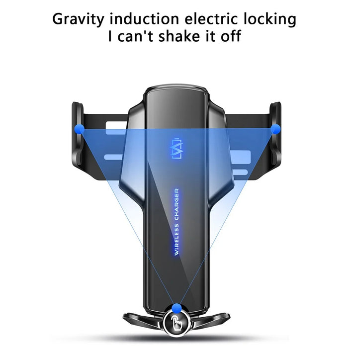 P9 Electric Locking Car Air Outlet Phone Holder 15W Wireless Charger Universal Cellphone Bracket - Silver - 5