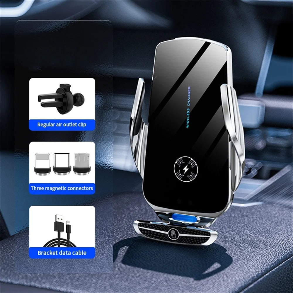 X5 360 Degree Rotation Car Air Outlet Mount 15W Wireless Charger Mobile Phone Holder Smart Touch Sensing Cellphone Bracket - Silver - 2