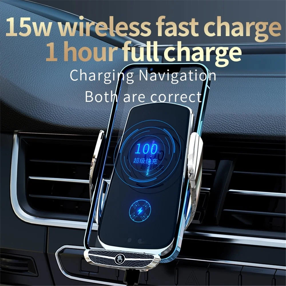 X5 360 Degree Rotation Car Air Outlet Mount 15W Wireless Charger Mobile Phone Holder Smart Touch Sensing Cellphone Bracket - Silver - 5