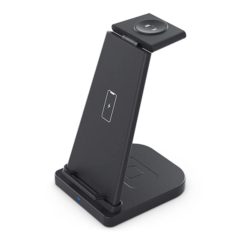 B-12 Universal Desktop Charger 3-in-1 15W Wireless Charging Folding Stand for Mobile Phone / Earphones / Smart Watch - Black - 2
