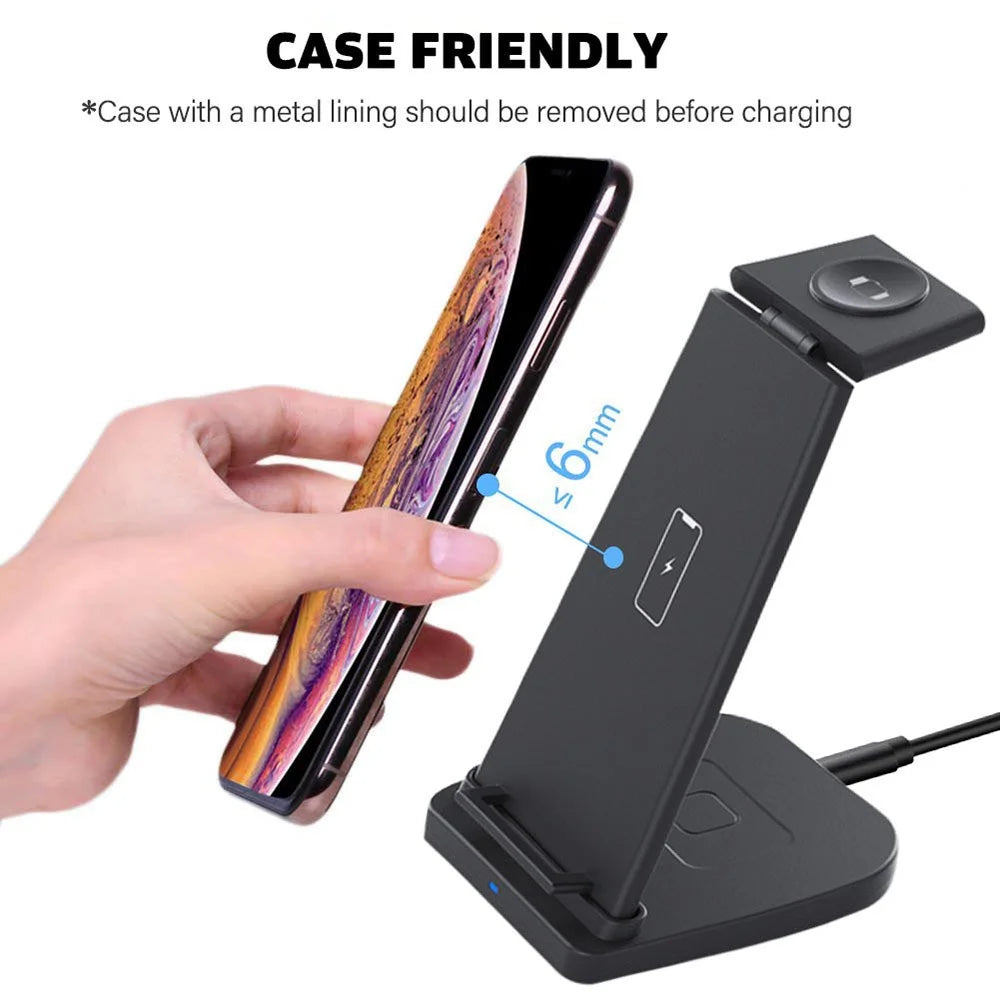 B-12 Universal Desktop Charger 3-in-1 15W Wireless Charging Folding Stand for Mobile Phone / Earphones / Smart Watch - Black - 6