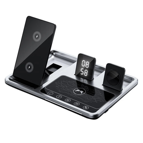 R11 Multifunctional 4 in 1 Wireless Charger Folding Portable Charging Station with Digital Display, White Light, Time Function - 1