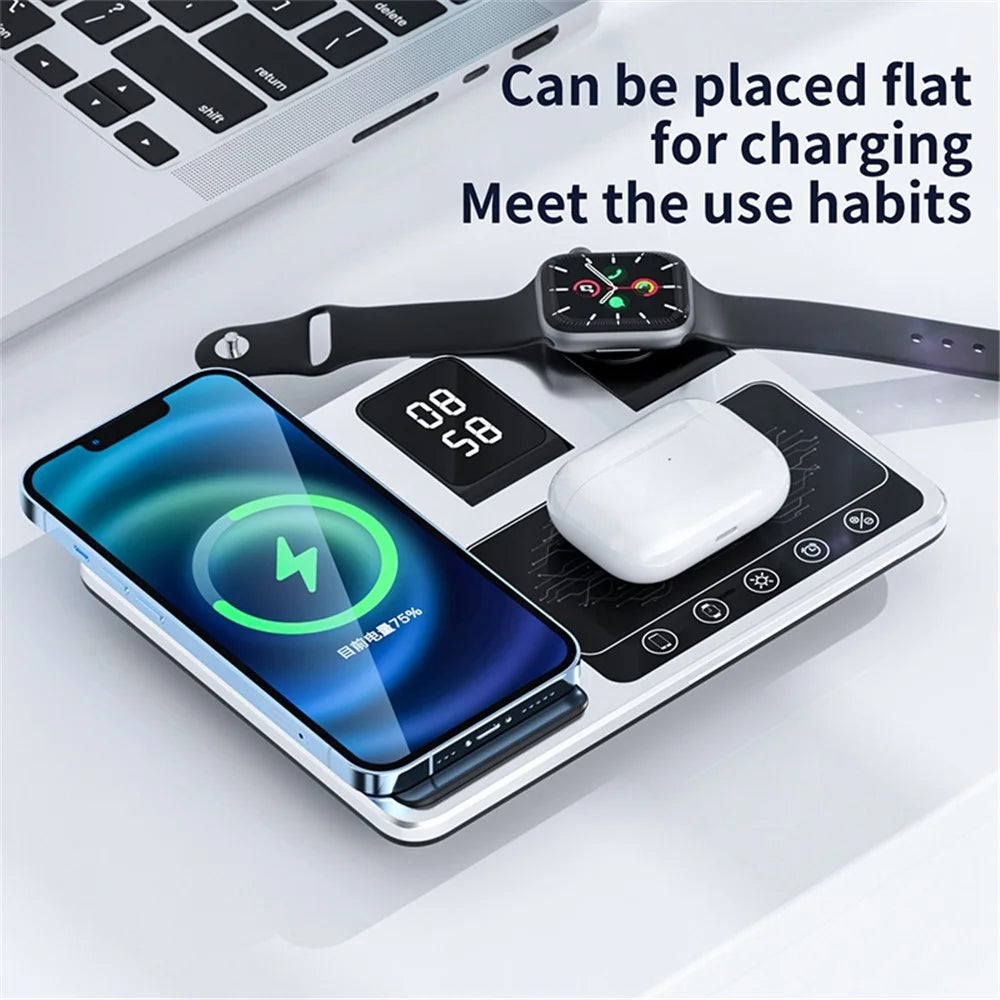 R11 Multifunctional 4 in 1 Wireless Charger Folding Portable Charging Station with Digital Display, White Light, Time Function - 6