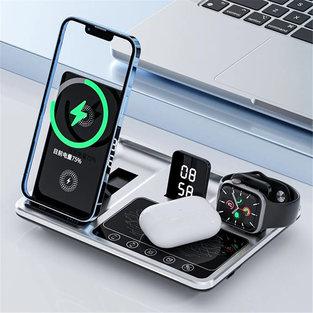 R11 Multifunctional 4 in 1 Wireless Charger Folding Portable Charging Station with Digital Display, White Light, Time Function - 7