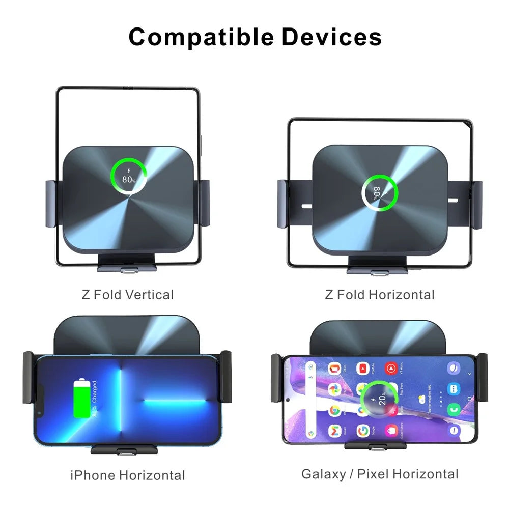 S3 Coil Electromagnetic Induction Wireless Charger Car Holder Foldable Phone Clamp Mount for Samsung Galaxy Fold - 4