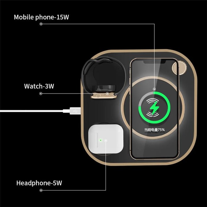X3 15W Fast Charging 3-in-1 Wireless Charger for Mobile Phones, Watches, Headset Cordless Charging Pad (Basic Version) - White - 5