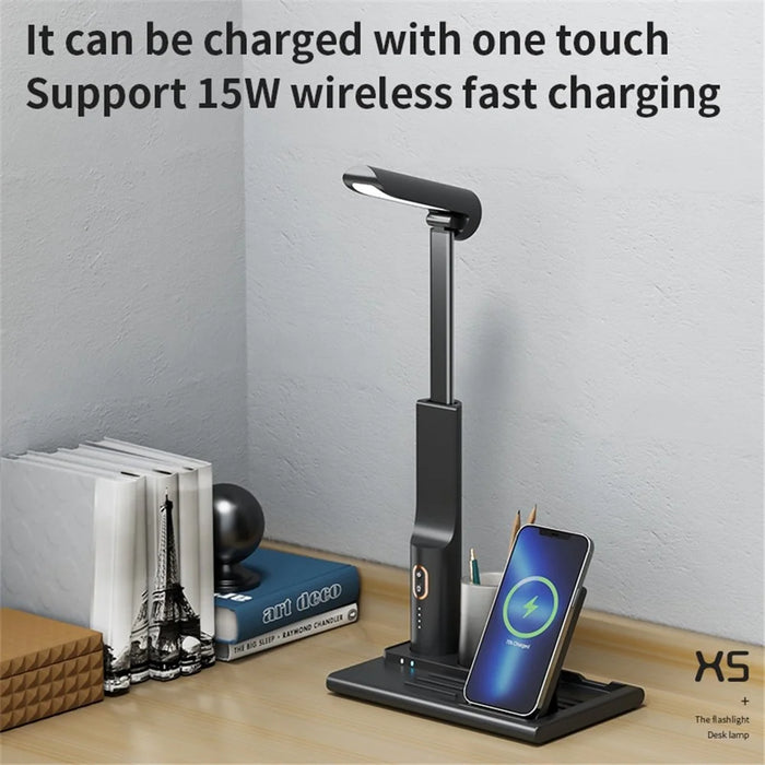 15W Fast Charging Wireless Charger Multifunctional Folding Charging Station with 3-Mode Lamp - Black - 4