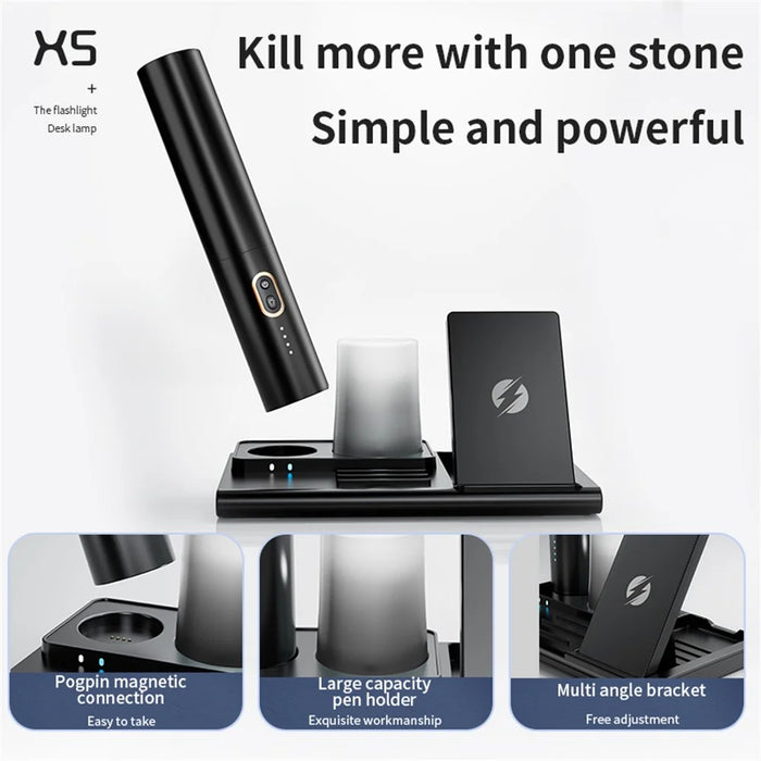 15W Fast Charging Wireless Charger Multifunctional Folding Charging Station with 3-Mode Lamp - Black - 6