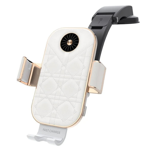 C38 Grid Texture PU Leather Coated Mobile Phone Holder Wireless Charger with Cooling Fan for Samsung Galaxy Z Flip3 / Flip4 / iPhone - 2