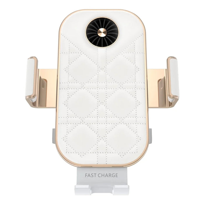 C38 Grid Texture PU Leather Coated Mobile Phone Holder Wireless Charger with Cooling Fan for Samsung Galaxy Z Flip3 / Flip4 / iPhone - 3