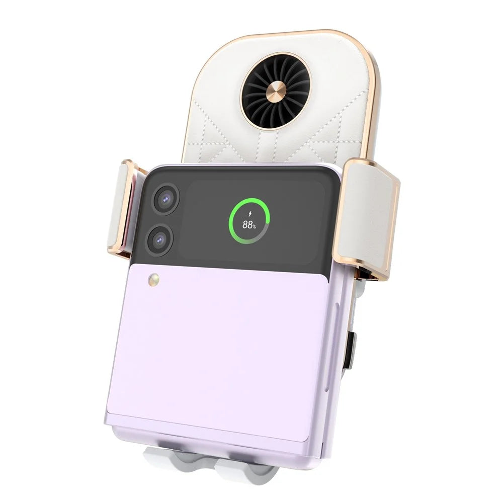 C38 Grid Texture PU Leather Coated Mobile Phone Holder Wireless Charger with Cooling Fan for Samsung Galaxy Z Flip3 / Flip4 / iPhone - 4