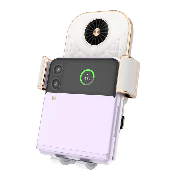C38 Grid Texture PU Leather Coated Mobile Phone Holder Wireless Charger with Cooling Fan for Samsung Galaxy Z Flip3 / Flip4 / iPhone - 4