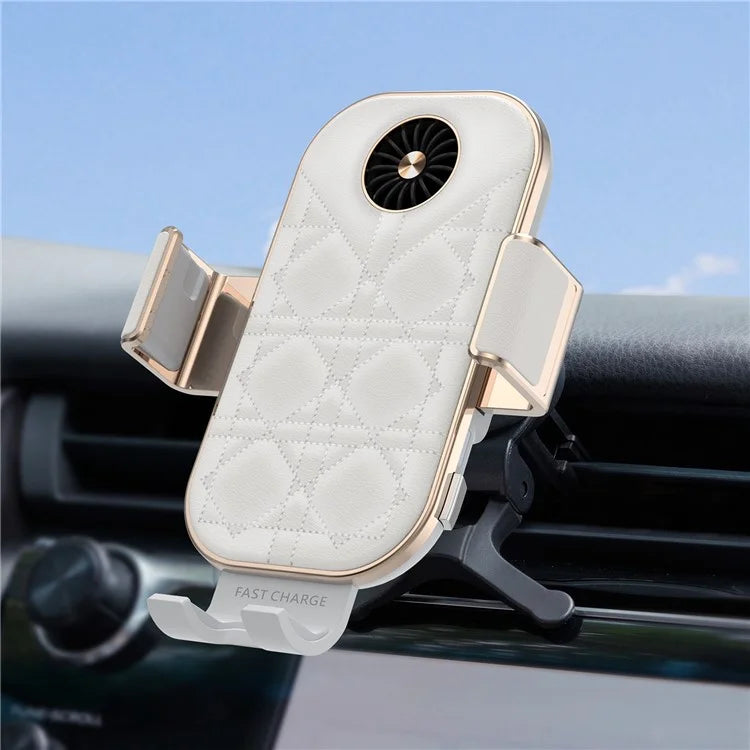 C38 Grid Texture PU Leather Coated Mobile Phone Holder Wireless Charger with Cooling Fan for Samsung Galaxy Z Flip3 / Flip4 / iPhone - 6