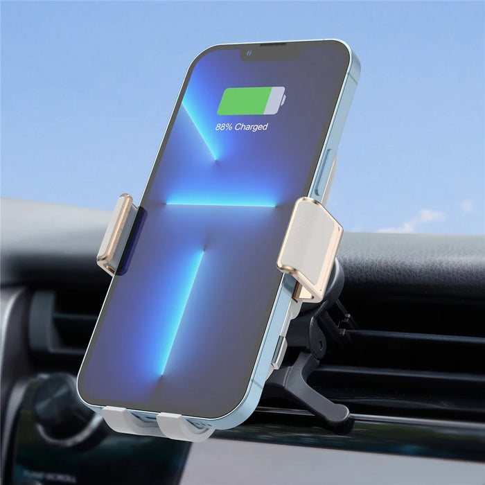 C38 Grid Texture PU Leather Coated Mobile Phone Holder Wireless Charger with Cooling Fan for Samsung Galaxy Z Flip3 / Flip4 / iPhone - 7