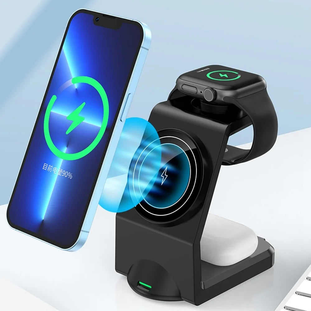 WT158 3-in-1 15W Magnetic Wireless Charger Stand Multifunctional Charging Dock Station for Phone Earphone Watch - 2