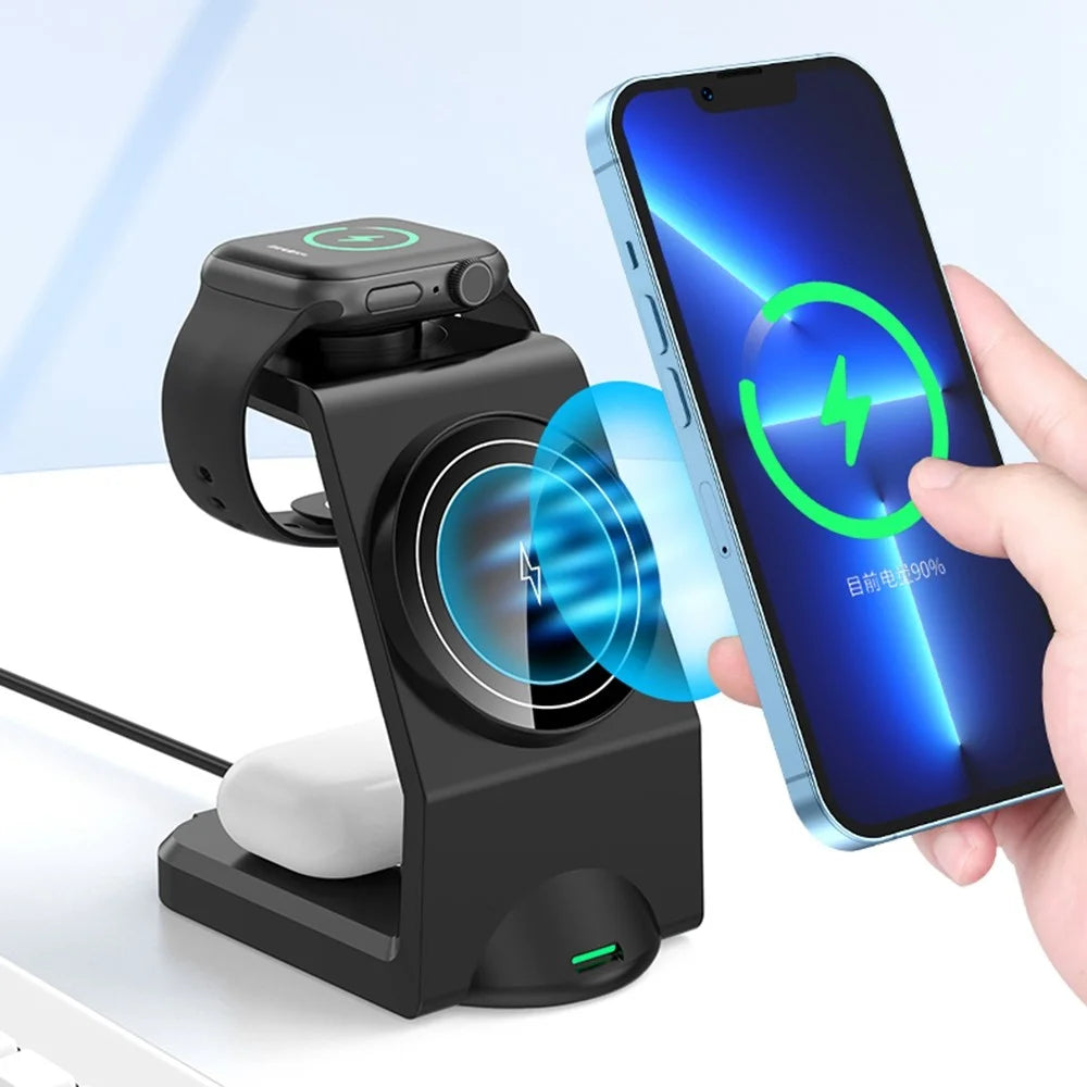WT158 3-in-1 15W Magnetic Wireless Charger Stand Multifunctional Charging Dock Station for Phone Earphone Watch - 3