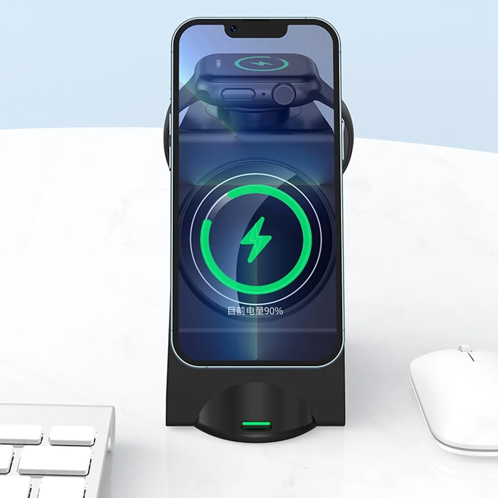 WT158 3-in-1 15W Magnetic Wireless Charger Stand Multifunctional Charging Dock Station for Phone Earphone Watch - 4