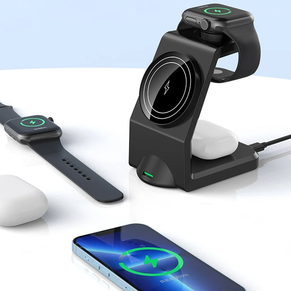 WT158 3-in-1 15W Magnetic Wireless Charger Stand Multifunctional Charging Dock Station for Phone Earphone Watch - 6