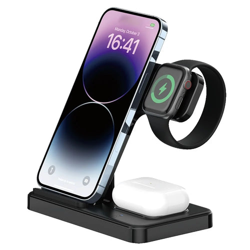 Z5G 3 in 1 15W Fast Wireless Charger Folding Charging Station for Qi Phones / Earphones / iWatch - Black - 1