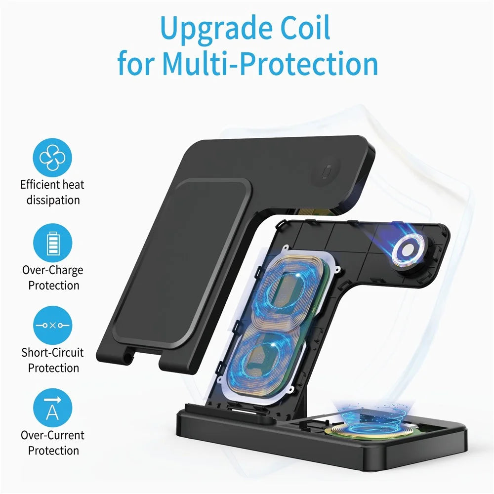 Z5G 3 in 1 15W Fast Wireless Charger Folding Charging Station for Qi Phones / Earphones / iWatch - Black - 6
