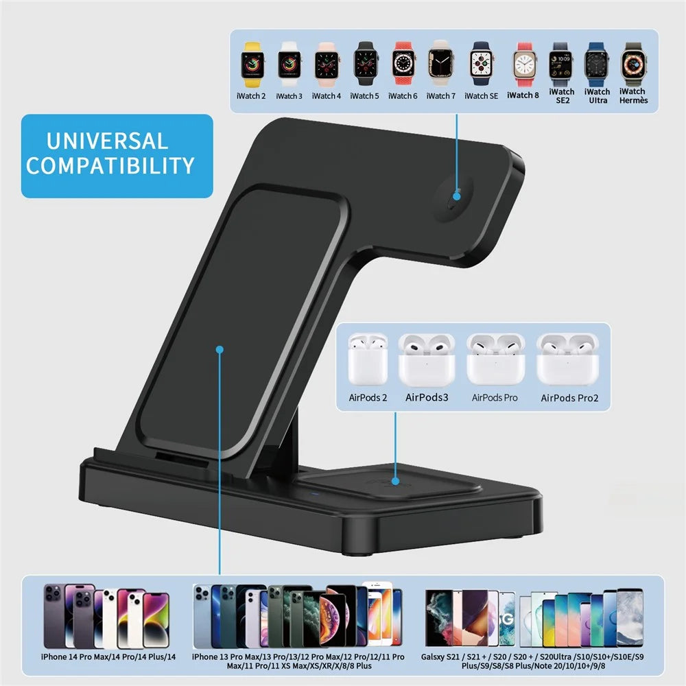 Z5G 3 in 1 15W Fast Wireless Charger Folding Charging Station for Qi Phones / Earphones / iWatch - Black - 7