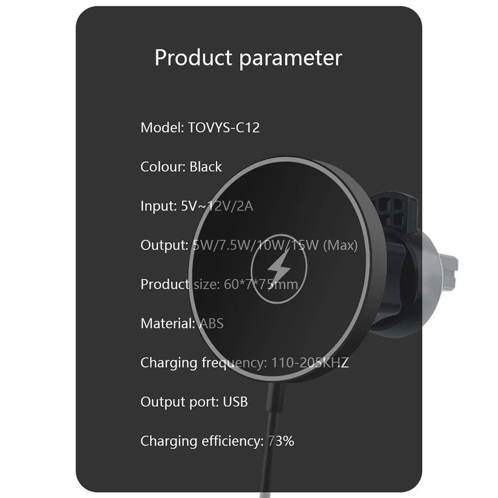 C12 15W Car Magnetic Wireless Charger Air Vent Mount Phone Fast Charging Bracket for iPhone 14 / 13 / 12 Series - 4