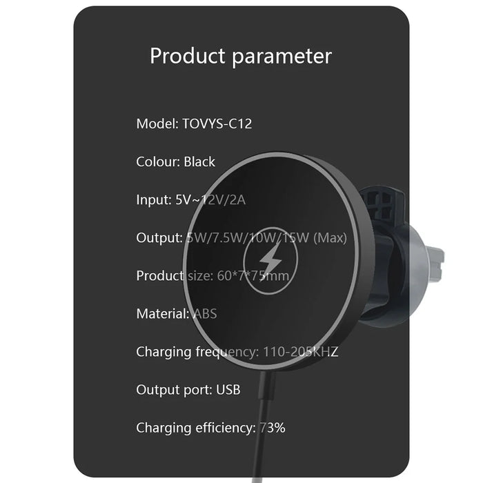 C12 15W Car Magnetic Wireless Charger Air Vent Mount Phone Fast Charging Bracket for iPhone 14 / 13 / 12 Series - 4