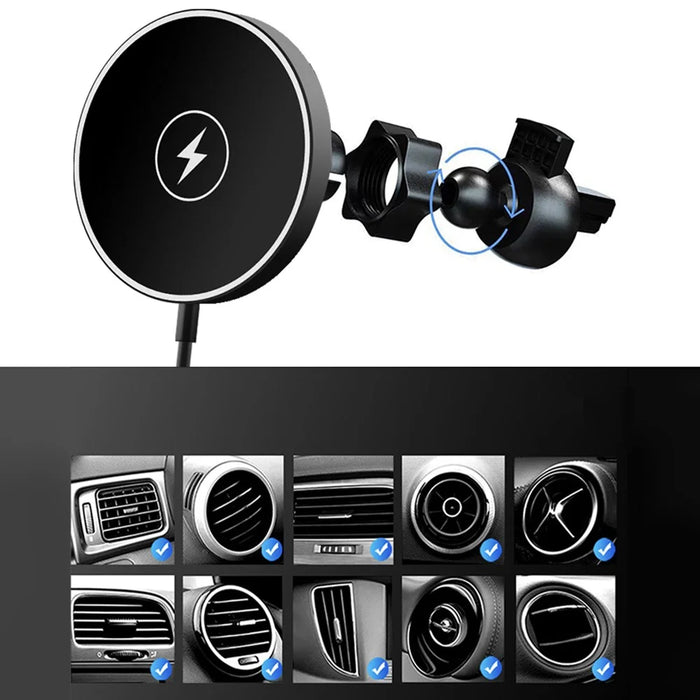 C12 15W Car Magnetic Wireless Charger Air Vent Mount Phone Fast Charging Bracket for iPhone 14 / 13 / 12 Series - 6