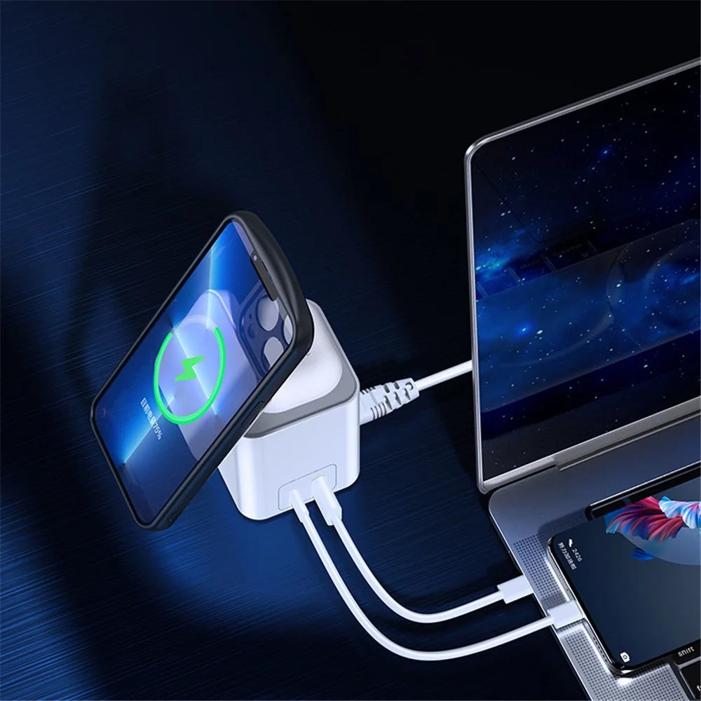 XUNDD 041 4-in-1 Magnetic Wireless Charger 60-Degree Adjustable Charging Station with USB-A + Type-C Ports for Cell Phones, Headset - 3