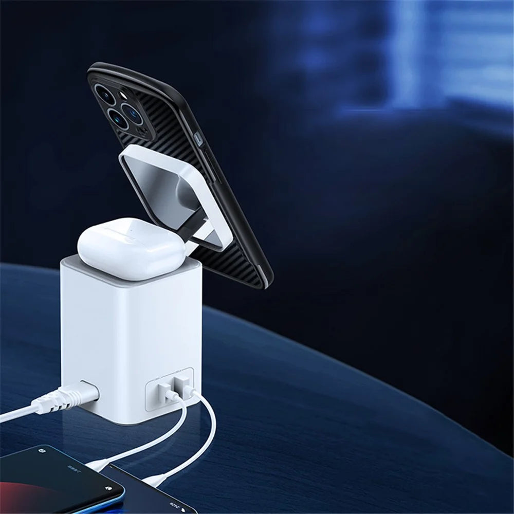 XUNDD 041 4-in-1 Magnetic Wireless Charger 60-Degree Adjustable Charging Station with USB-A + Type-C Ports for Cell Phones, Headset - 4