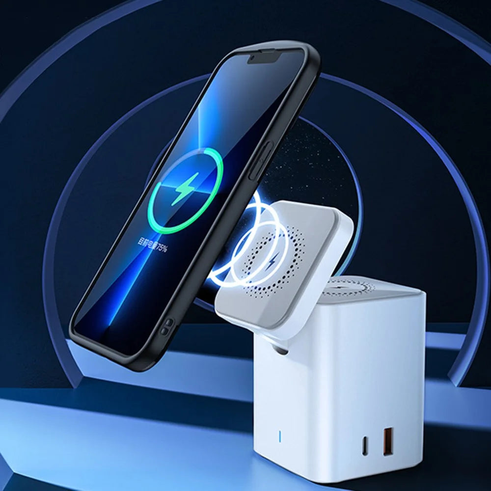 XUNDD 041 4-in-1 Magnetic Wireless Charger 60-Degree Adjustable Charging Station with USB-A + Type-C Ports for Cell Phones, Headset - 5