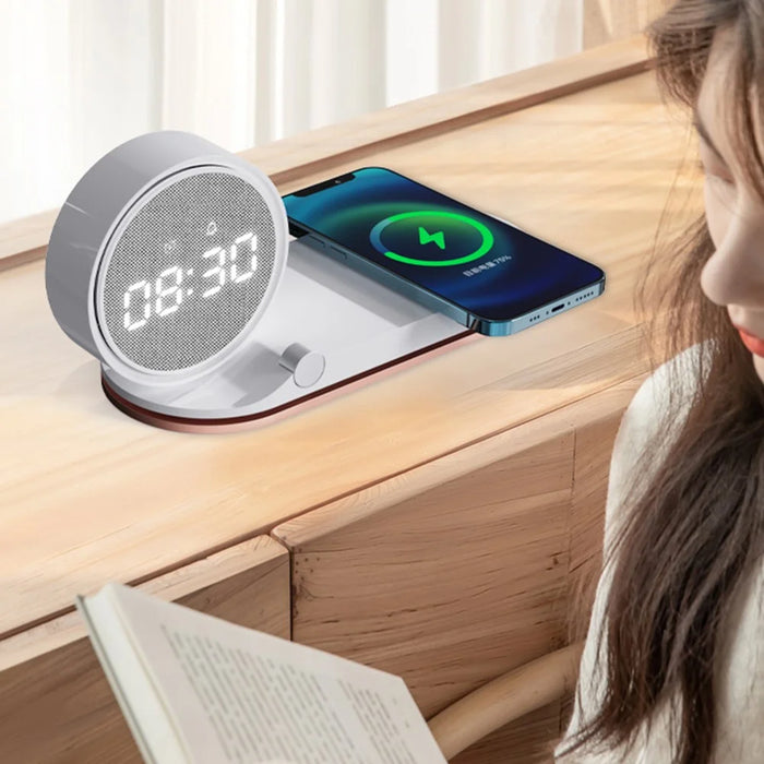 K02T Multifunction 15W Wireless Charger Alarm Clock Touch Dimmable Light Time Temperature Display - White - 4
