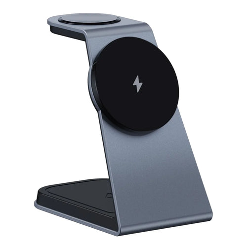 IFORCE T3 3-in-1 Magnetic Wireless Charger 15W Fast Charging Stand Dock for iWatch AirPod Phone - Grey - 1