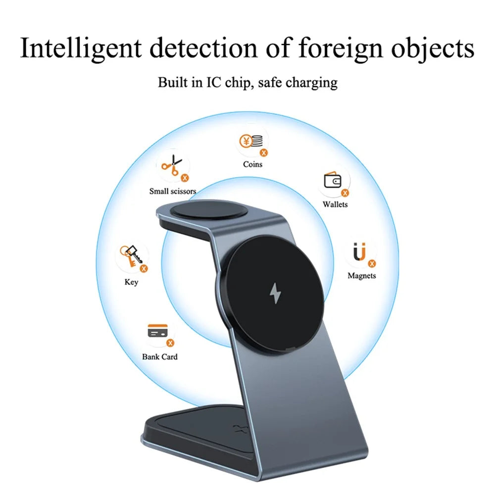 IFORCE T3 3-in-1 Magnetic Wireless Charger 15W Fast Charging Stand Dock for iWatch AirPod Phone - Grey - 7