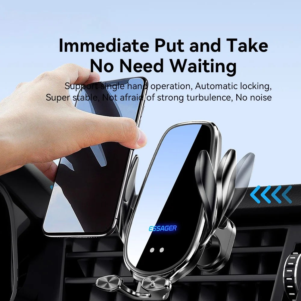 ESSAGER 15W Smart Car Wireless Charger Phone Mount Charger Air Vent Phone Holder for 4.5-6.7 inch Smart Phone - 6