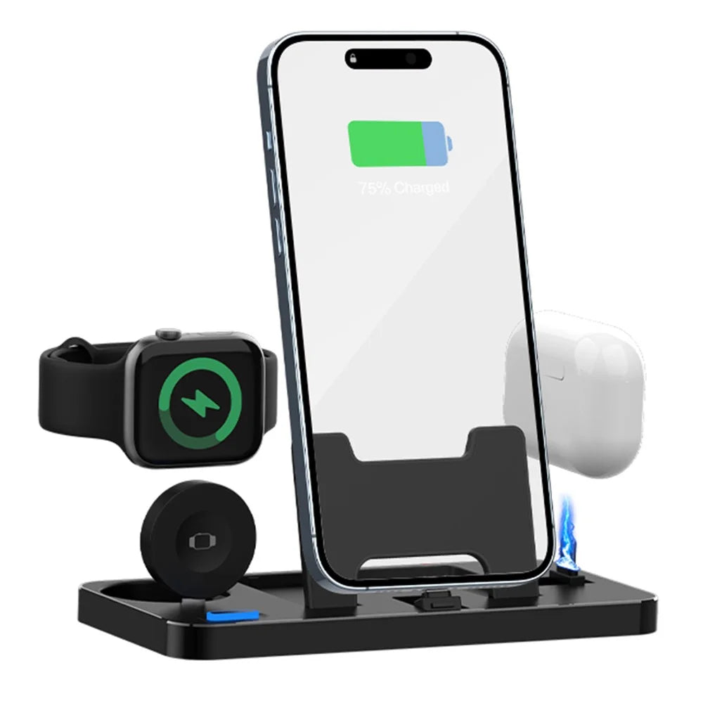 GY-Z17 3-In-1 Desktop Phone Charger 15W Wireless Charger Stand Holder for Apple Watch / AirPods / iPhone - 1
