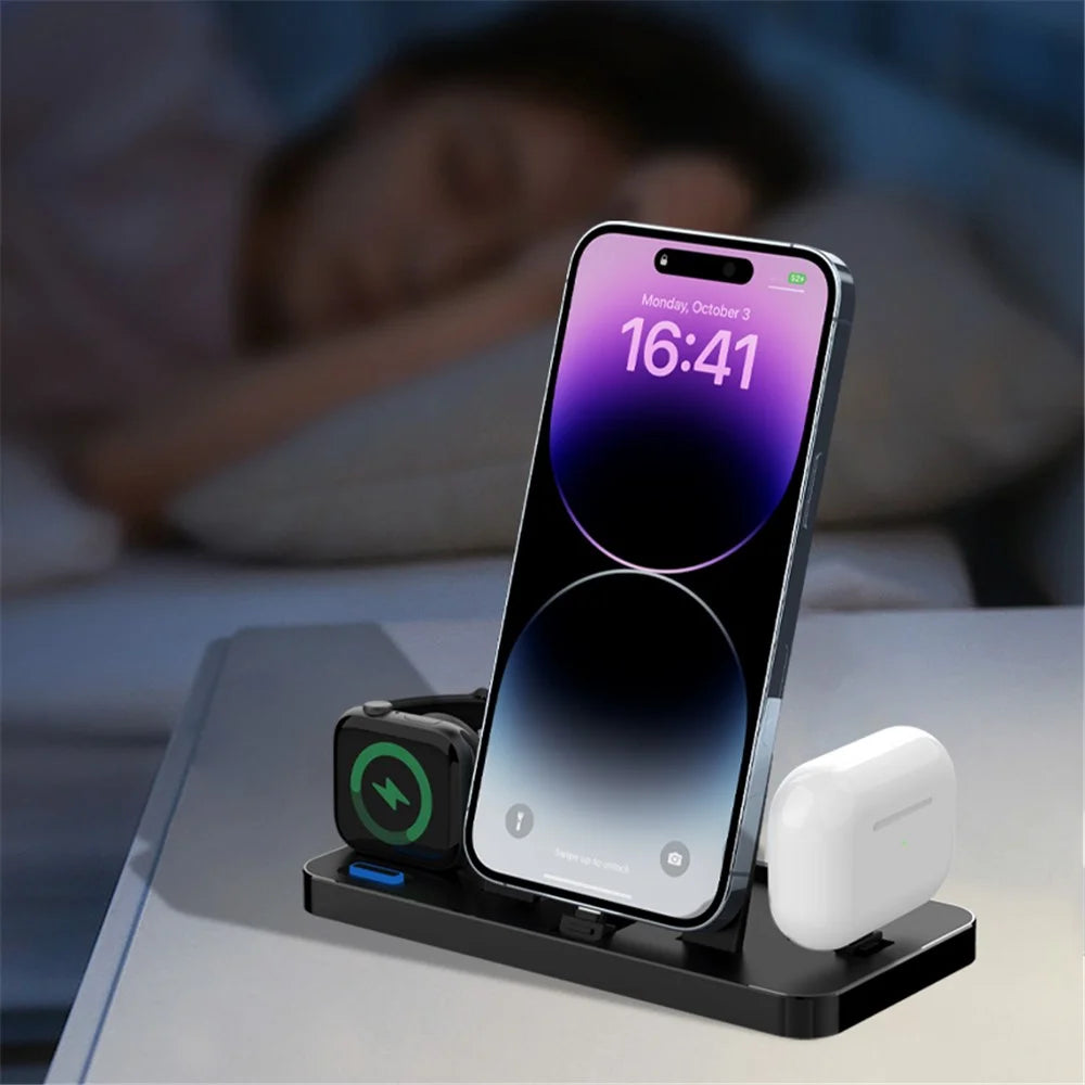 GY-Z17 3-In-1 Desktop Phone Charger 15W Wireless Charger Stand Holder for Apple Watch / AirPods / iPhone - 4