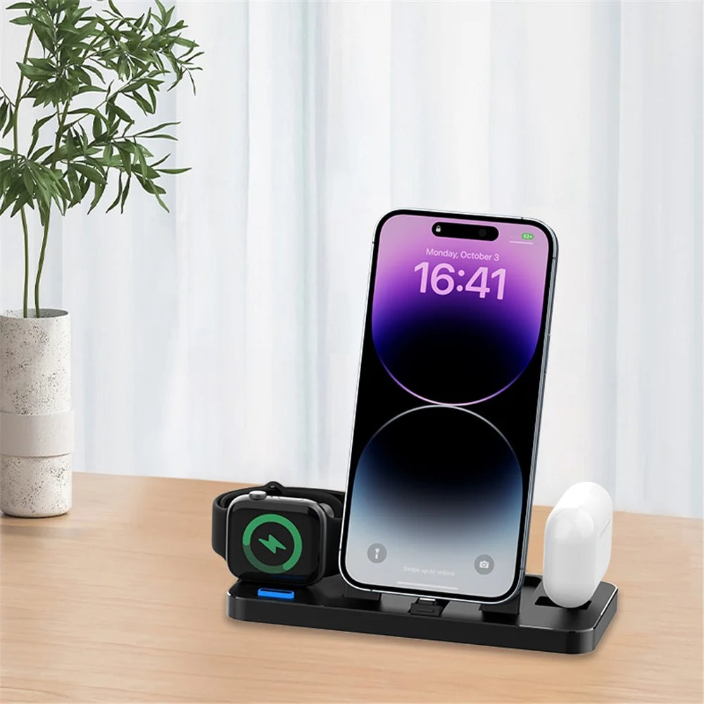 GY-Z17 3-In-1 Desktop Phone Charger 15W Wireless Charger Stand Holder for Apple Watch / AirPods / iPhone - 5