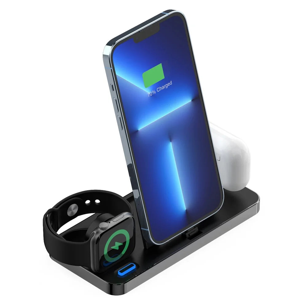 GY-Z17 3-In-1 Desktop Phone Charger 15W Wireless Charger Stand Holder for Apple Watch / AirPods / iPhone - 6