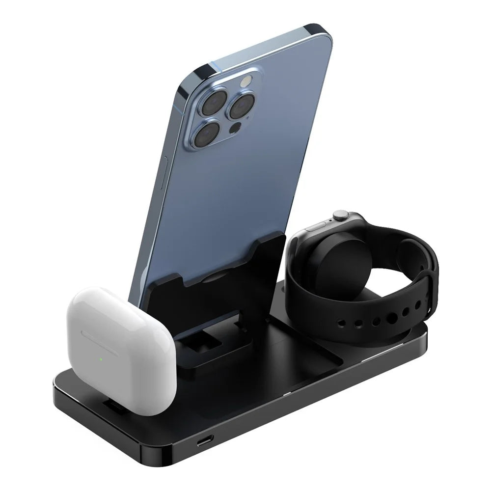 GY-Z17 3-In-1 Desktop Phone Charger 15W Wireless Charger Stand Holder for Apple Watch / AirPods / iPhone - 7