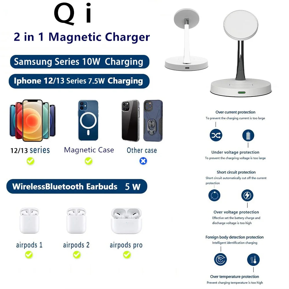 T269 15W Fast Charging Station with Night Light Magnetic Wireless Charger for iPhone / AirPods Pro (QI Certified) - White - 6