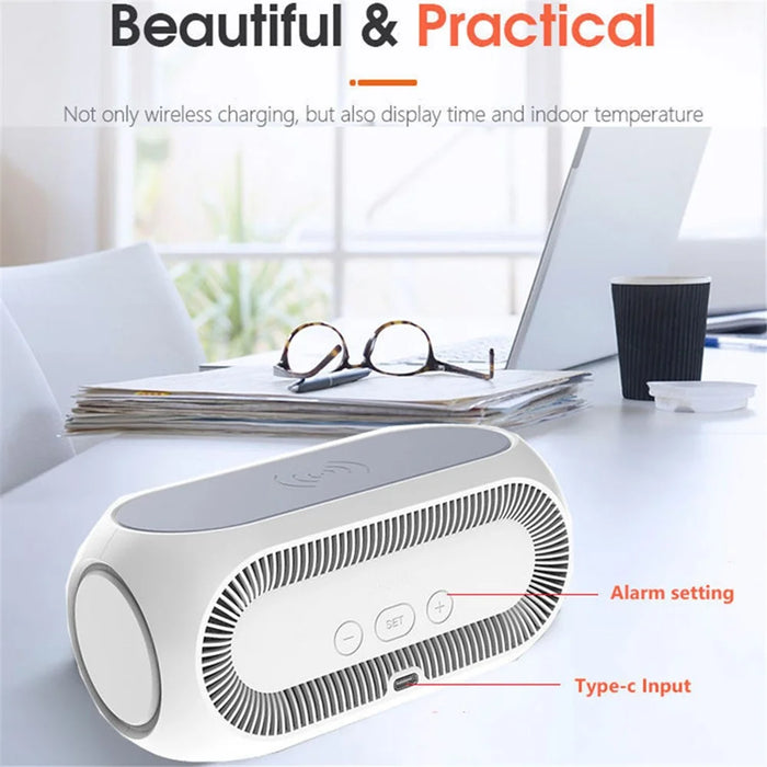 W288 ABS Temperature Date Display Digital Alarm Clock 15W Wireless Charger - White - 4
