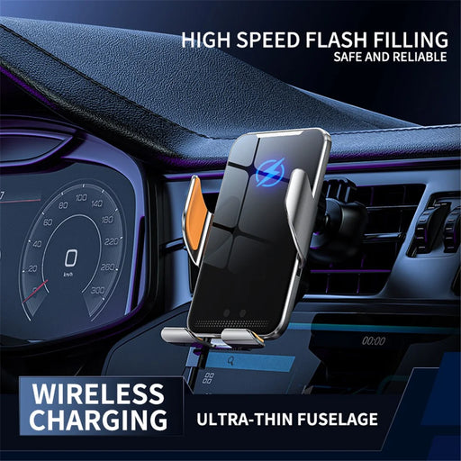 C9 Car Wireless Charger Phone Holder Infrared Auto-Clamping Metal Phone Mount Car Charger - Silver - 2