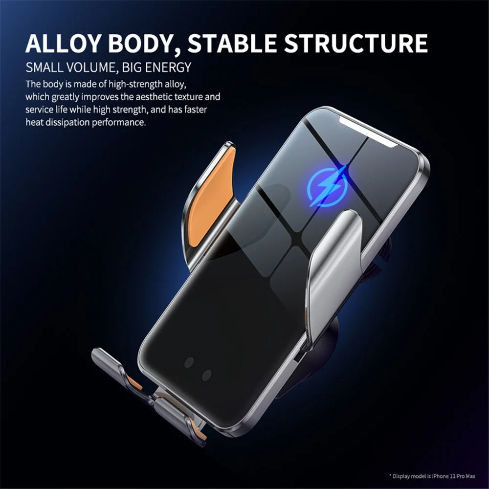 C9 Car Wireless Charger Phone Holder Infrared Auto-Clamping Metal Phone Mount Car Charger - Silver - 5