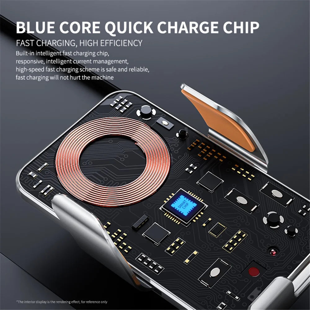 C9 Car Wireless Charger Phone Holder Infrared Auto-Clamping Metal Phone Mount Car Charger - Silver - 6