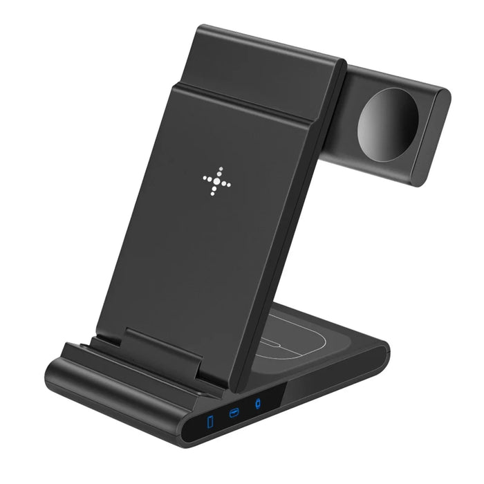 X1 3-in-1 Folding Wireless Charger for iPhone  /  iWatch  /  AirPods Portable Fast Charging Stand - Black - 1
