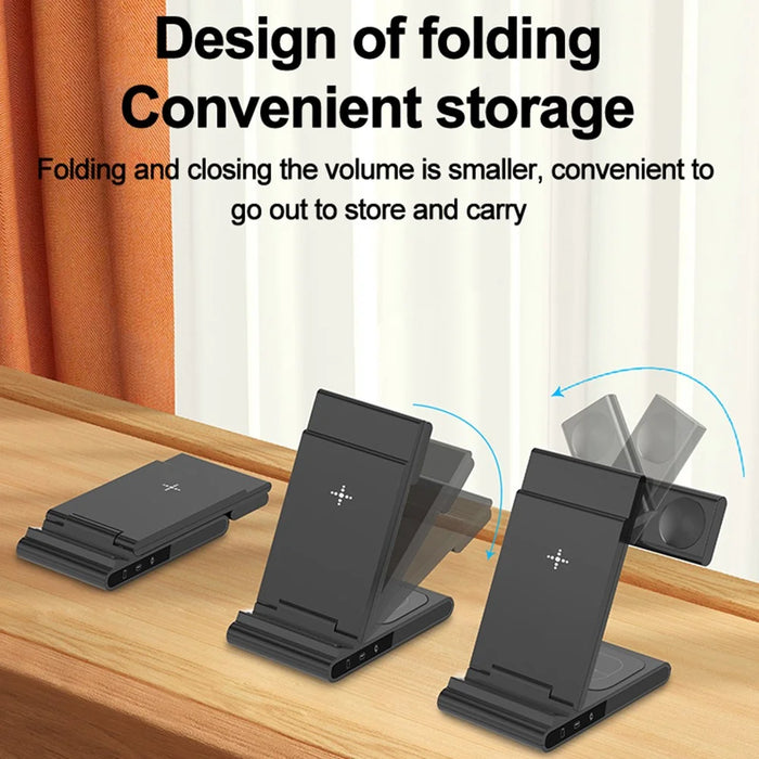 X1 3-in-1 Folding Wireless Charger for iPhone  /  iWatch  /  AirPods Portable Fast Charging Stand - Black - 2