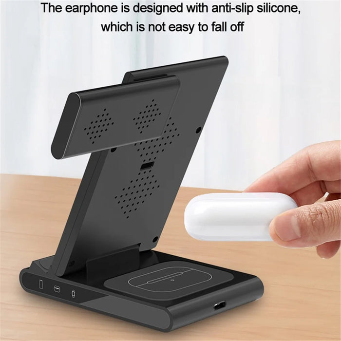 X1 3-in-1 Folding Wireless Charger for iPhone  /  iWatch  /  AirPods Portable Fast Charging Stand - Black - 3