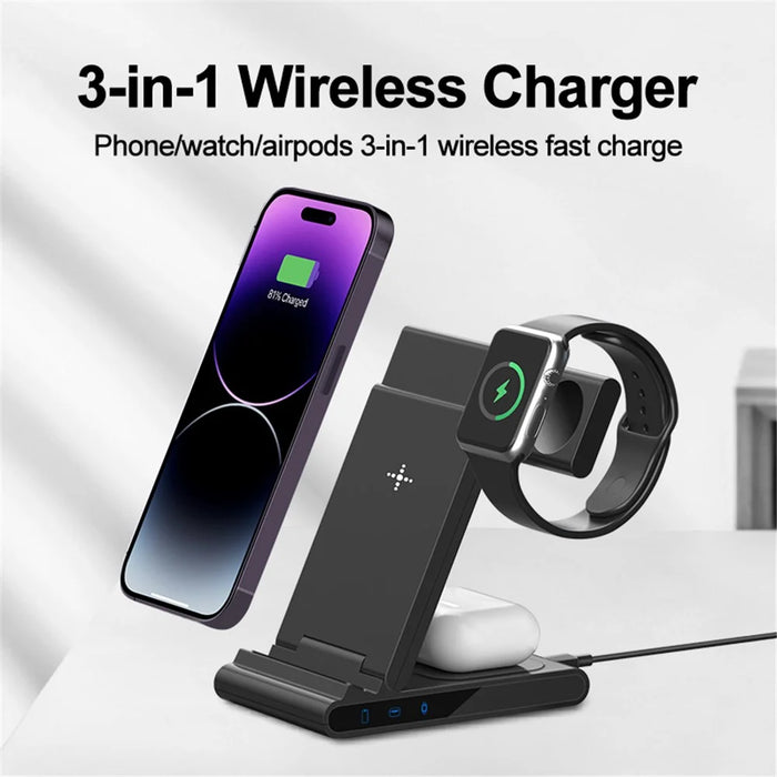 X1 3-in-1 Folding Wireless Charger for iPhone  /  iWatch  /  AirPods Portable Fast Charging Stand - Black - 4