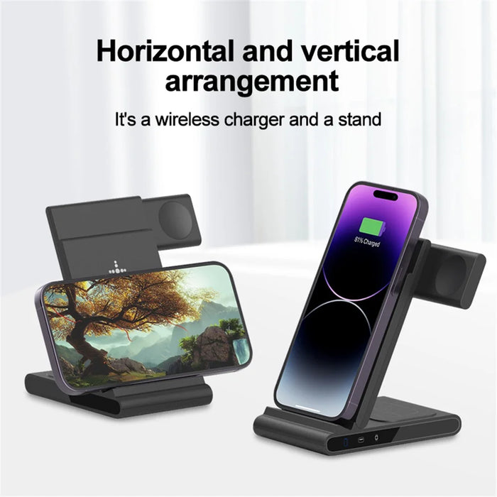 X1 3-in-1 Folding Wireless Charger for iPhone  /  iWatch  /  AirPods Portable Fast Charging Stand - Black - 5